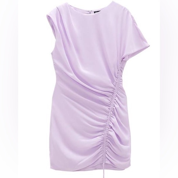 NWT Zara Ruched Satin Effect Mini Dress - Picture 1 of 8